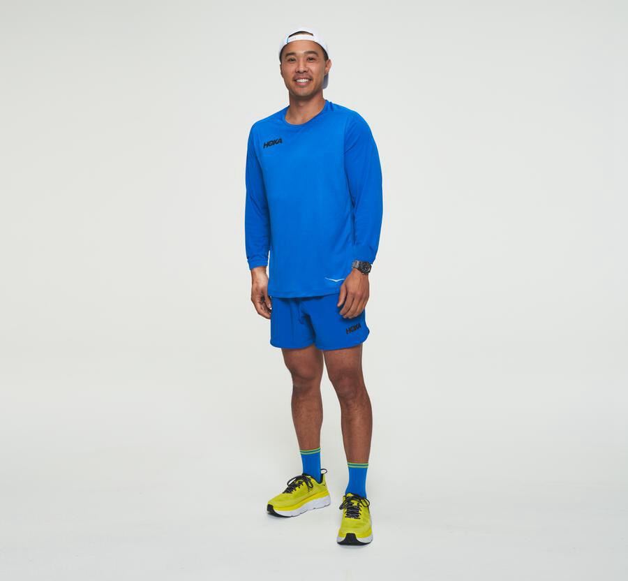 Hoka One One Top Herre - Performance Lang Sleeve - Blå - 543980ONP